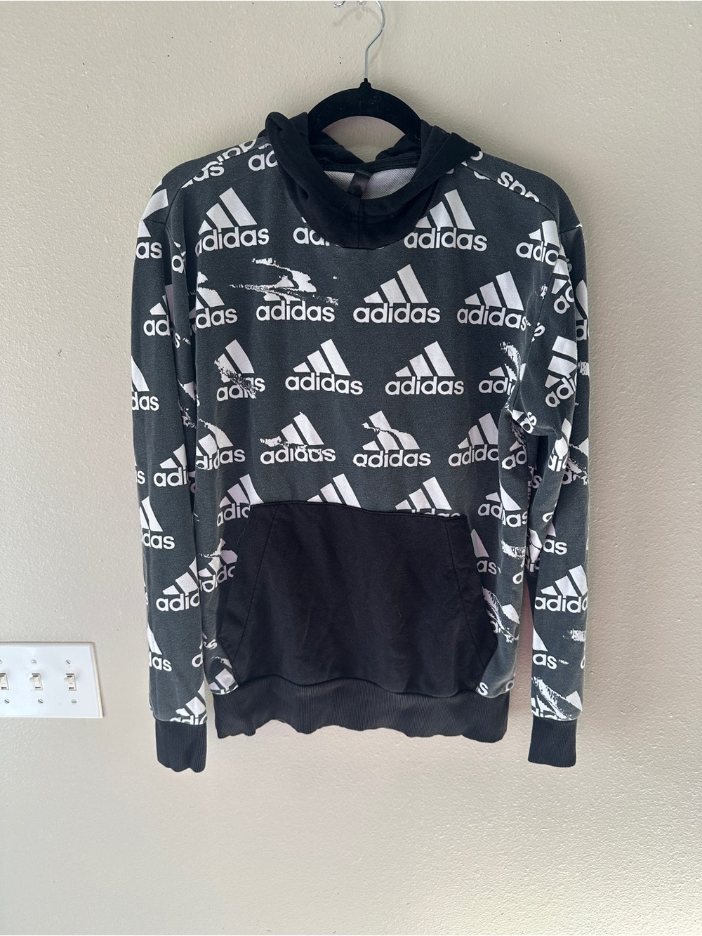 adidas Black and White Logo-Print Crewneck Sweater